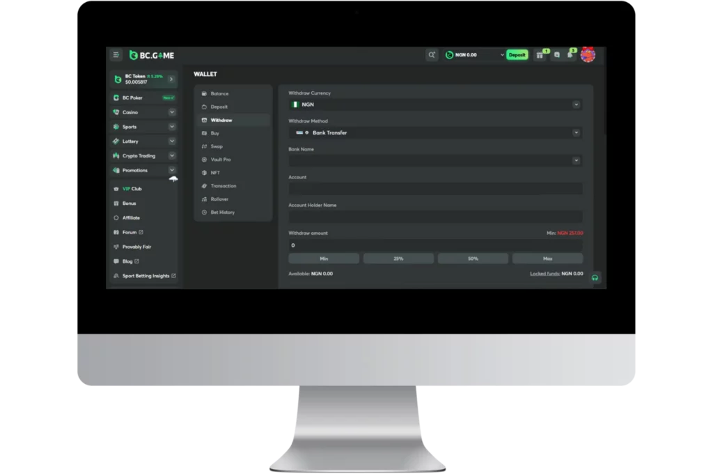 Withdraw from BC Game in Naira
