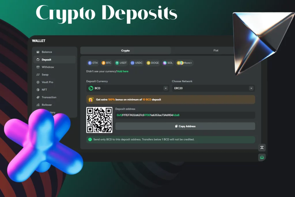 Crypto Deposits – Bitcoin, Ethereum, USDT