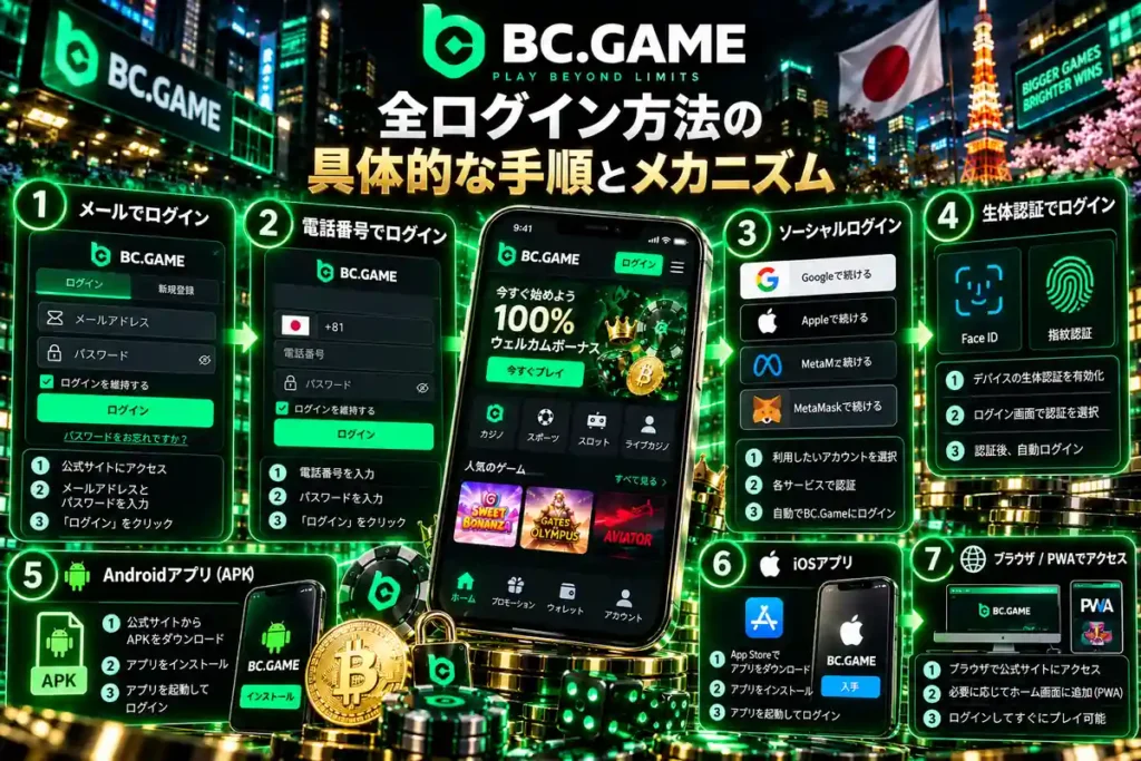 BC.Gameの各ログイン方法と認証手順の案内