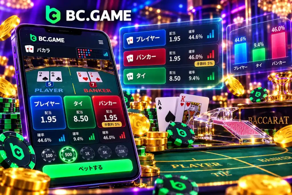 BC.Gameバカラのバンカー・プレイヤー・タイの配当
