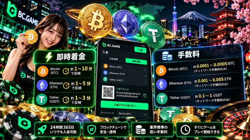 BC.GameのBTC・ETH・USDT入金と手数料