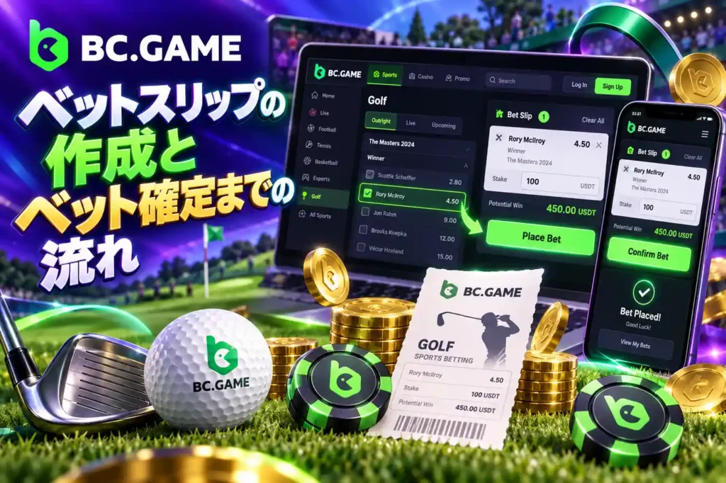 BC.Gameのゴルフベットスリップとベット確認