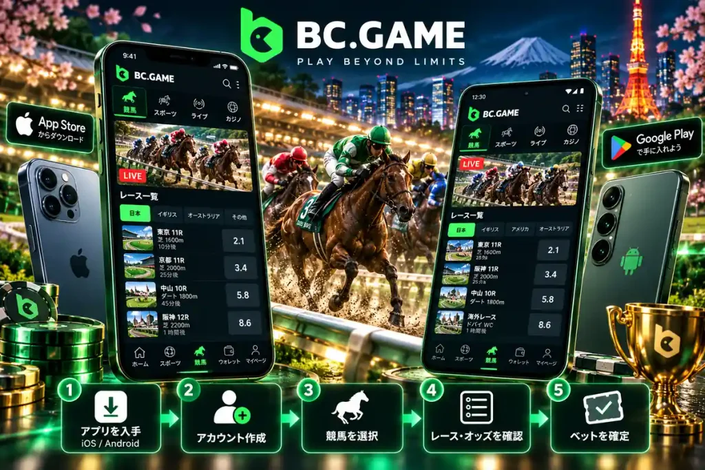 AndroidとiPhoneからBC.Gameの競馬レースとオッズを確認