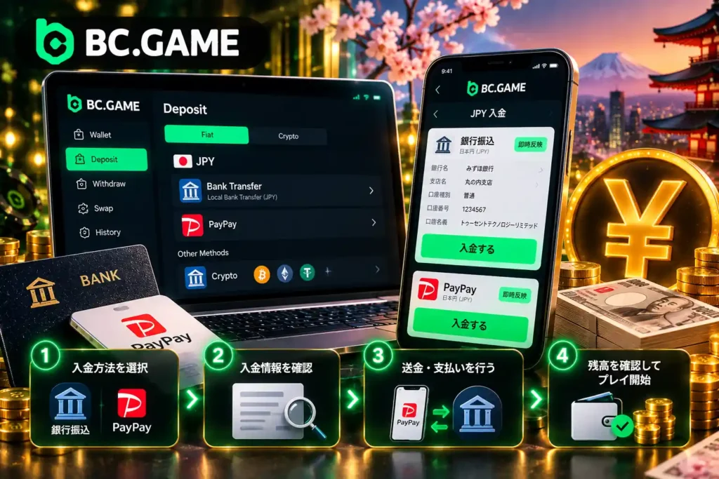 BC.Gameの日本円JPY銀行振込とPayPay入金