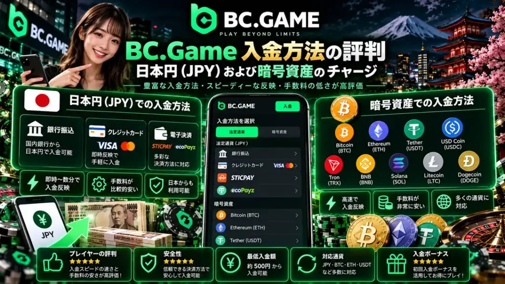 BC.Gameの日本円JPYと暗号資産の入金方法