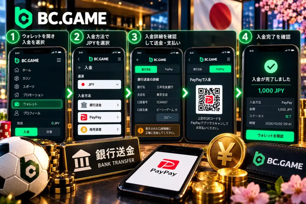 BC.Gameの日本円JPY銀行振込とPayPay入金