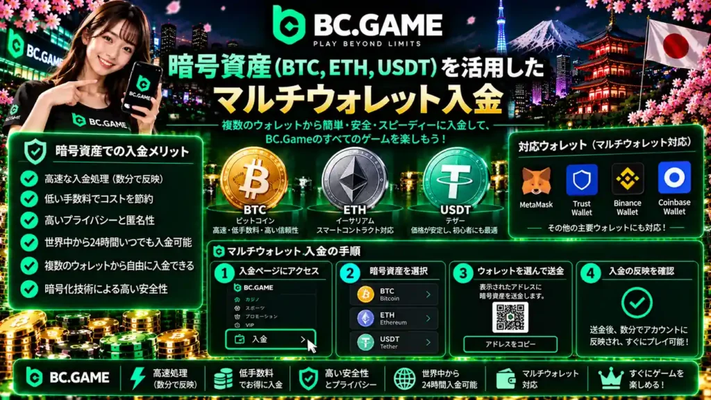 BC.GameのBTC・ETH・USDT暗号資産入金