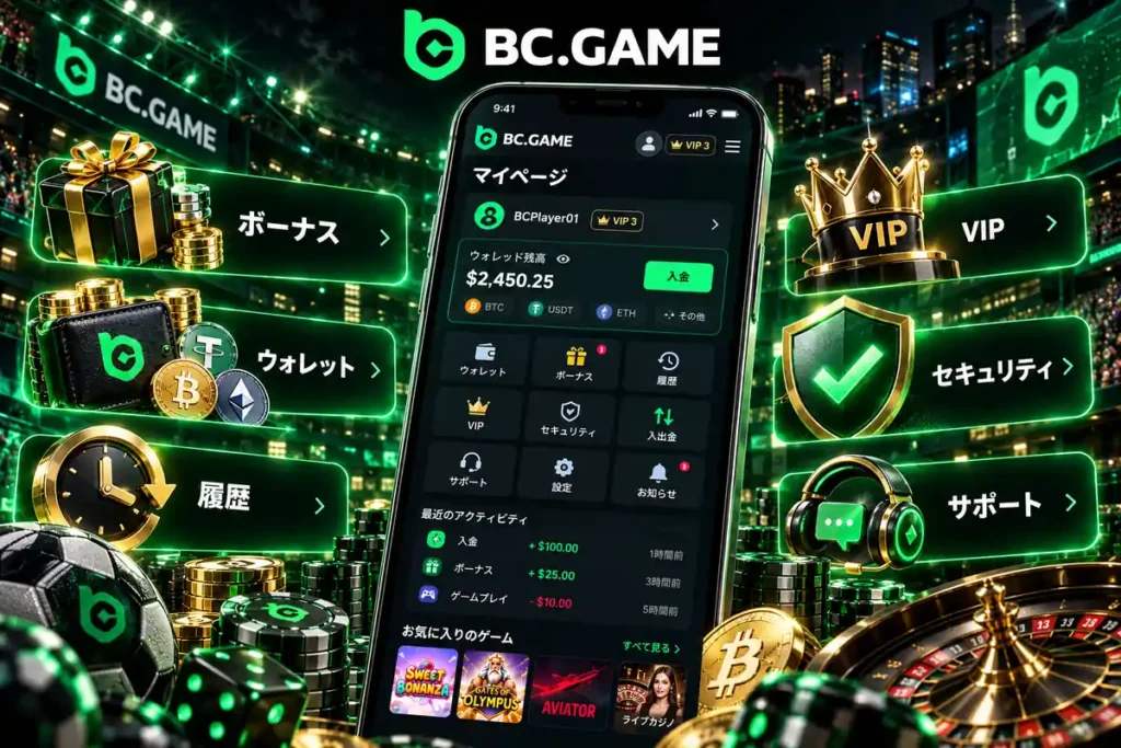 BC.Gameのマイページで確認できる残高・取引履歴・アカウント設定