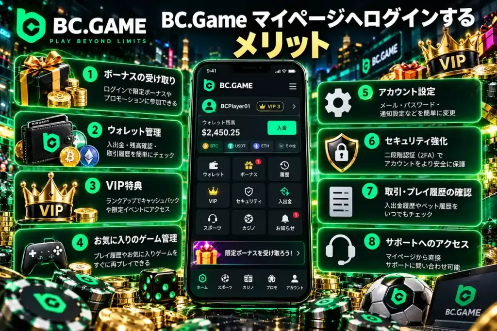 BC.Gameマイページで確認できるウォレット残高とアカウント情報
