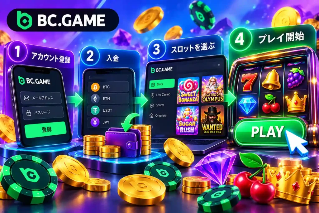 BC.Gameでスロットを始める手順