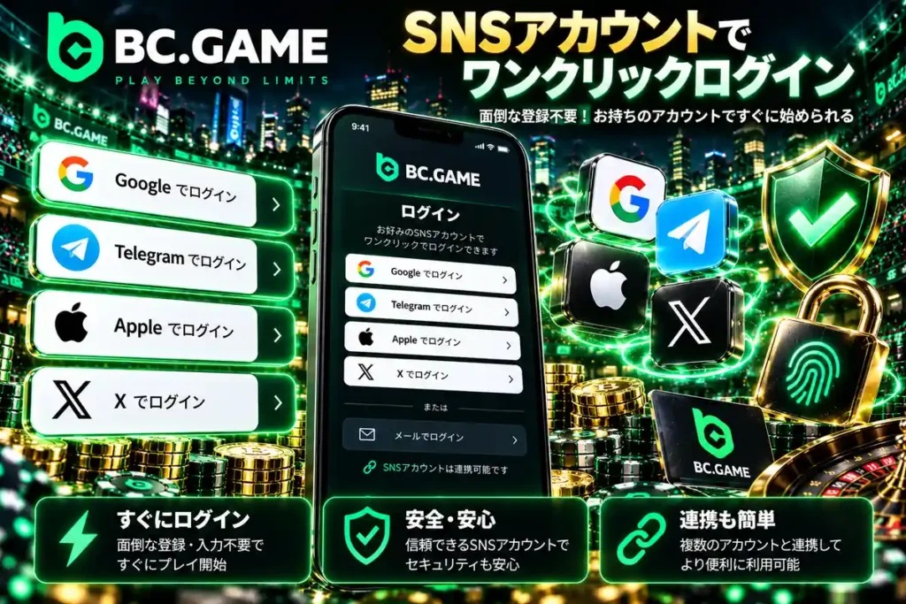 BC.GameでGoogleやTelegramなどのSNSアカウントを使ってログインする方法