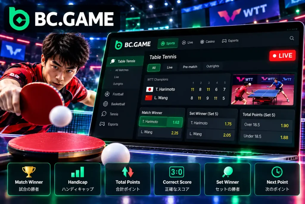 BC.Gameの卓球ベッティングオッズと賭け方