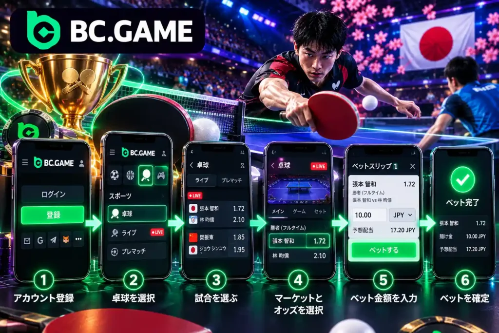 BC.Gameで卓球にベットする手順