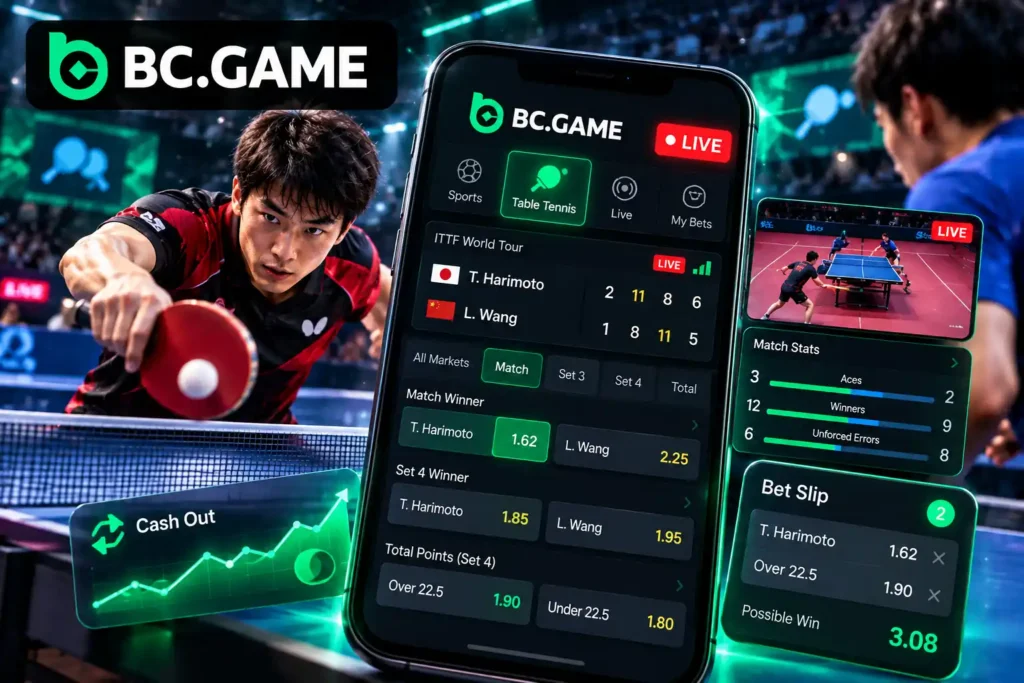 BC.Gameの卓球ライブオッズとリアルタイムベッティング