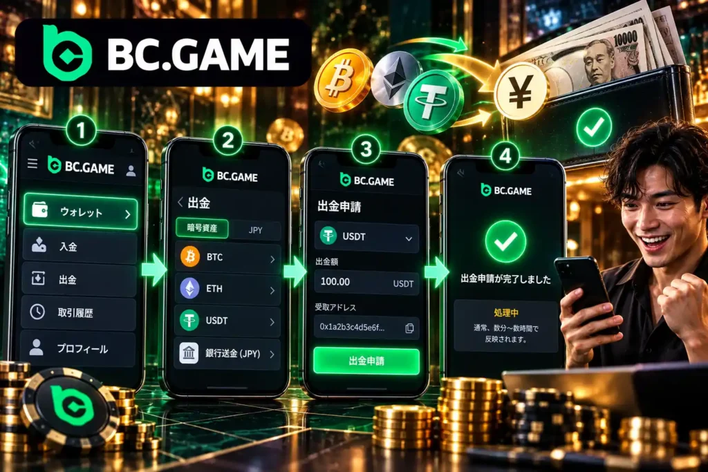 BC.Gameの日本円JPYと暗号資産の出金手順